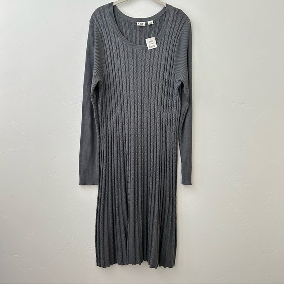 Cato Dresses & Skirts - NWT Cato Gray Cable Knit Sweater Dress Long Sleeves Fit and Flare Size 18/20W